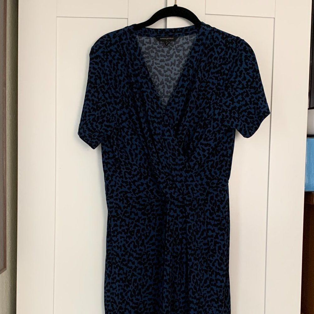 Banana Republic Navy Blue Animal Print Midi Dress